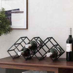 Support à vin en métal à motif géométrique contemporain pour comptoir de cuisine, étagère à vin minimaliste en fil métallique noir - Product Image 6
