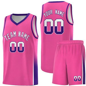 Ensemble de maillot de basket-ball rose personnalisé, uniforme en maille sans manches à col en v avec nom de l'équipe et numéro 00 pour adultes toutes saisons - Product Image 1