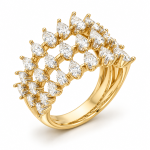 Bague de cocktail de luxe à plusieurs rangs en or jaune 14K avec diamants de laboratoire certifiés IGI, pour soirée, bijoux personnalisés OEM - Product Image 1