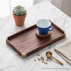 Handcrafted <b>Walnut</b> Wood Serving Tray with Brass Corners Personalized Housewarming Gift Rustic <b>Coffee</b> <b>Table</b> Tray - Product Image 4