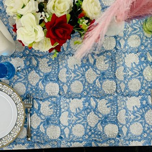 Indian Modern Handmade Premium Quality Customizable Cotton Floral Washed Printed <b>Square</b> Boh Creation <b>Tablecloth</b> for Home Hotel - Product Image 2