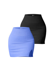 Jupe mini côtelée taille haute pour femme, couleur unie, ajustée, taille élastique, respirante, en Spandex et Polyester 220g, imprimé numérique, toutes tailles - Product Image 3