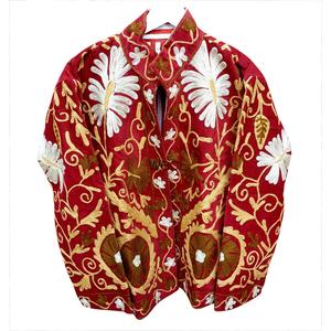 Chaqueta de pana para mujer, hecha a mano, con bordado Suzani, ecológica, transpirable, acolchada, con cuello mandarín, estilo bohemio, para invierno. - Product Image 5