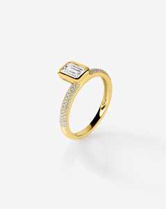 Diamond Engagement <b>Rings</b> Wholesale 14K Solid Gold <b>Emerald</b> Round Lab Grown Solitaire Bezel Set Micro Pave 2.2mm Band Fine Jewelry - Product Image 4