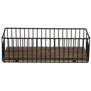 Cesta de Almacenamiento Industrial de Metal con Base de Madera, Rectangular, para Sobre el Inodoro y Organizador de Despensa - Product Image 2