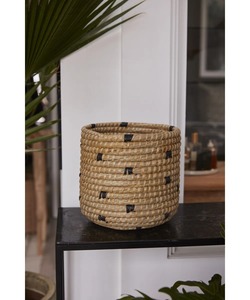 Round seagrass <b>basket</b> with black dots for decoration Handmade <b>Storage</b> <b>Basket</b> Wholesale eco-friendly Made in Vietnam - Product Image 6