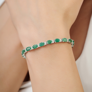 Pulsera de Tenis Impresionante con Esmeralda Natural de Corte Oval y Diamantes Redondos de Calidad Premium, Joyería Fina, Piedra de Nacimiento de Mayo - Product Image 4