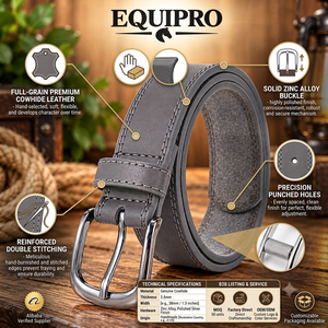 Ceinture en cuir de vachette véritable Equipro Grey, imprimé animal, boucle carrée en alliage, sangle décontractée, largeur 3,5 cm, longueur 110 cm, durable - Product Image 3