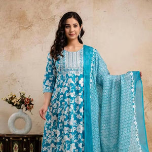 Venta caliente hecho a mano elegante tejido crepé 3 piezas Kurta conjunto con diseño floral para el vestido de novia - Product Image 1