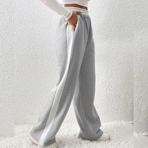 Women Custom Streetwear Patchwork Fleece Sports Trousers High Waisted Wide Leg Pants Casual <b>Hipster</b> Fashion Sweatpants - Product Image 6