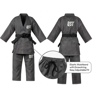 Conjunto de Uniforme de Karate Gris, Chaqueta, Pantalones y Cinturón de Artes Marciales para Hombres y Mujeres, para Entrenamiento, Dojo, Competencia, Kimono al por Mayor - Product Image 5