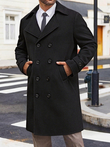 Abrigo de lana beige para hombre, de doble botonadura, con cuello de solapa largo, abrigo cálido de invierno - Product Image 4