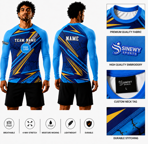 SINEWY SPORTS Men's <b>Long</b> Sleeve Compression Shirt Slim Fit Geometric Print Breathable Moisture Wicking Athletic <b>Top</b> Active Wear - Product Image 1