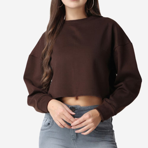ผู้ผลิต OEM รับผลิตเสื้อสเวตเชิ้ตคอกลมแบบครอปสำหรับผู้หญิง ผ้าฝ้าย 100% แห้งเร็ว ระบายอากาศดี สไตล์วินเทจ สำหรับฤดูหนาว มีโลโก้ด้านหลัง - Product Image 1