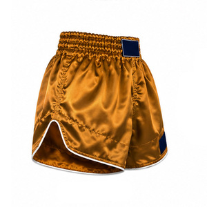 Pantalones Cortos de Muay Thai para Hombre, Dorados Satinados, Cintura Elástica Alta, Tejido de Color Sólido, Estilo Casual, Transpirables, Cortos, de Poliéster - Product Image 5