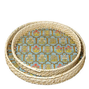 ชุดถาดเสิร์ฟทรงกลมหวายพิมพ์ลายเคลือบมือ ดีไซน์โบโฮสุดชิค ราคาไม่แพง เหมาะสำหรับห้องอาหารและเป็นของขวัญในวันหยุด - Product Image 3