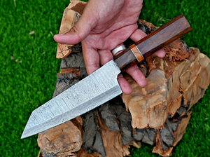 Custom Hand-Made Modern Damascus 12-inch <b>Kitchen</b> Chef <b>Knife</b> Bevel Edge Straight Back Razor <b>Sharp</b> Wood Handle Leather Sheath - Product Image 5