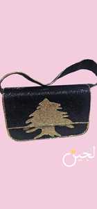 Sac à main rectangulaire noir fait main avec broderie de cèdre doré, artisanat textile en fil de coton - Product Image 4
