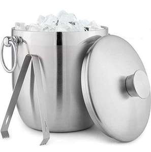 Stainless Steel Ice Bucket With <b>Lid</b> And Tongs Round Rust Resistant Party Cooler Minimalist Design ice Bucket - Product Image 1