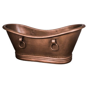 Baignoire ovale autoportante en cuivre antique avec poignées annulaires, baignoire de trempage en métal durable pour adultes, usage salle de bain - Product Image 2