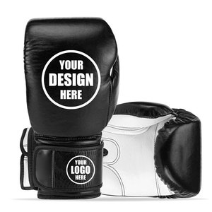 Gants de boxe personnalisables en cuir PU noir avec fermeture pour adultes, sangle de poignet réglable, impression filigrane, Econex Sports - Product Image 3