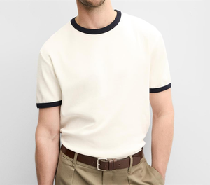 T-shirt personnalisé pour homme 100% coton, col rond ample, col contrastant, design rétro vintage, style streetwear, motif de personnage - Product Image 4
