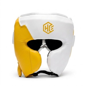 OEM Top Quality White Yellow Cowhide Leather Boxing Complete Set Durable <b>Training</b> <b>Head</b> Gear and Goin Guard Boxing Gloves - Product Image 3