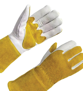 Leather Welding <b>Gloves</b> Yellow Cotton Lined Wing Thumb Stick Welding Molten Metal Splash Resistant - Product Image 3