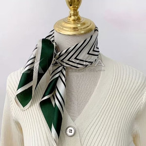 Custom Design Luxury Medium Bandana Premium Quality Outdoor Fishing Unisex Square <b>Silk</b> Scarf Bows Pattern <b>Green</b> White Digital - Product Image 3