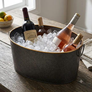 Cubo enfriador de vino de cobre martillado premium con asas de anillo |   Cubo de Hielo para Champán con Revestimiento de Acero Inoxidable para Vino, Cerveza y Bebidas - Product Image 3