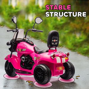Moto Elettrica Rosa a 3 Ruote 6V per Bambini, Giocattolo a Batteria con Fari e Musica, Funzioni Avanti e Indietro - Product Image 4