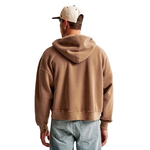 New Men's Zipper Hoodies Droop Shoulder 100% Cotton Fleece Hoodies Oversized Zip <b>Up</b> Men Cropped Boxy Hoodie Custom Logo For Men - Product Image 4