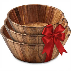 Bol à salade en bois d'acacia naturel décoratif pour la cuisine, grande taille, réutilisable, pour servir des fruits et des légumes - Product Image 6