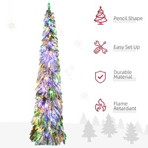 Albero di Natale a Matita Alto Preilluminato con Luci LED Bianco Caldo, Rami Artificiali Effetto Neve Colorati per Decorazioni Natalizie - Product Image 3