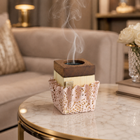 Brûleur d'encens Bakhoor Mobkhar en bois fait main avec support en dentelle métallique rose, Mabkhara de luxe pour la fragrance d'intérieur