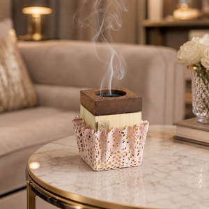 Quemador de Incienso Bakhoor Mobkhar de Madera Hecho a Mano con Soporte de Metal Rosa, Mabkhara de Lujo para Aromatizar el Hogar - Product Image 4