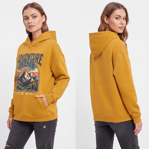 Sweat à capuche imprimé pour femme 100 % coton molletonné, idéal pour l'hiver, avec poches avant, coupe ample et épaisse - Product Image 4