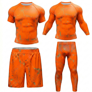 MMA Short Sleeve Rash Guard with Shorts and Full Sleeve Rash Guard with Leggings Breathable Quick Dry Compression Training Set - Product Image 5