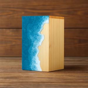 Urna Funeraria de Madera con Diseño Oceánico, Caja Conmemorativa Hecha a Mano, Urna de Cremación Inspirada en el Mar para Seres Queridos - Product Image 3