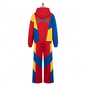 Mens Red Blue <b>Yellow</b> Color Block Hoodie <b>Tracksuit</b> Set Oversized Pullover Sweatshirt Jogger Pants Streetwear - Product Image 4