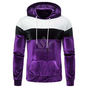 Sweat à capuche en velours pour homme, color block blanc et noir, coupe classique, décontracté, avec poche avant, vêtement d'hiver, 100 % coton, anti-boulochage - Product Image 1