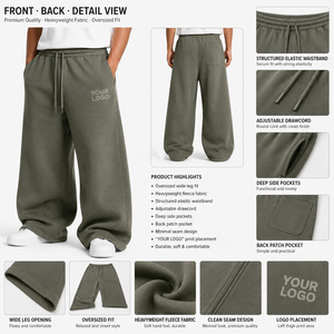 Wholesale Men's Olive Green Color Wide Leg Sweatpants Custom Drawstring Waist <b>Jogger</b> For Men High Quality Men's Sweatpants - Product Image 5