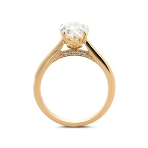 18K Yellow Gold Pear Solitaire Lab Grown Diamond Hidden Halo <b>Plain</b> Band <b>Ring</b> IGI Certified Custom Bridal Luxury - Product Image 2