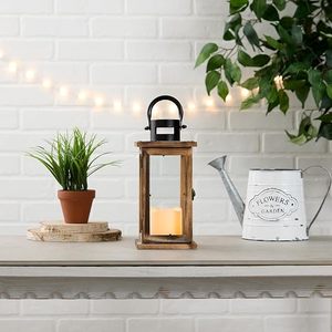 Farol de Madera Rústico con Paneles de Vidrio, Farol Decorativo Estilo Rústico para Decoración del Hogar, Bodas y Eventos - Product Image 4