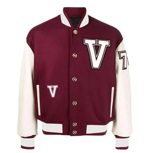 Chaqueta Varsity para Mujer con Cuello Alto, Parches de Color en Contraste, Bordado, Cierre con Botones y Manga Larga, MOQ Bajo - Product Image 1