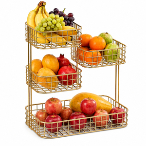 Luxury Gold Metal 2 Tier Fruit Basket for Kitchen Countertop Organizer Modern Iron Wire Fruit Storage <b>Stand</b> and <b>Vegetable</b> Holder - Product Image 6