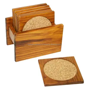 Beste Qualität hand gefertigte 6-teilige Untersetzer Set mit Halter Holz Untersetzer für Tisch dekoration aus Indien