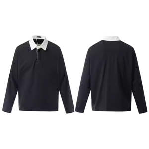 Polo à manches longues pour homme, coupe décontractée, col contrastant, quart de zip, couleur unie, doux, respirant, décontracté, pour tous les jours - Product Image 1