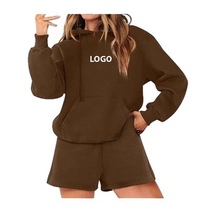 Ensemble court à capuche pour femme, personnalisé, de haute qualité, en mélange de coton épais, séchage rapide, style streetwear et fitness, pour l'hiver, vente en gros, 260 g/m² - Product Image 5