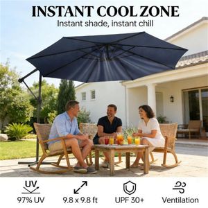 Ombrellone da Terrazzo Blu Navy per Cortile e Patio con Base - Product Image 2